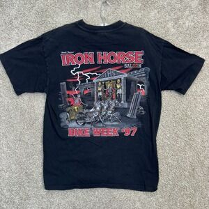 Anvil Iron Horse Saloon T-Shirt Men Large Black Vintage 97 Bike Week Pocket Tee
